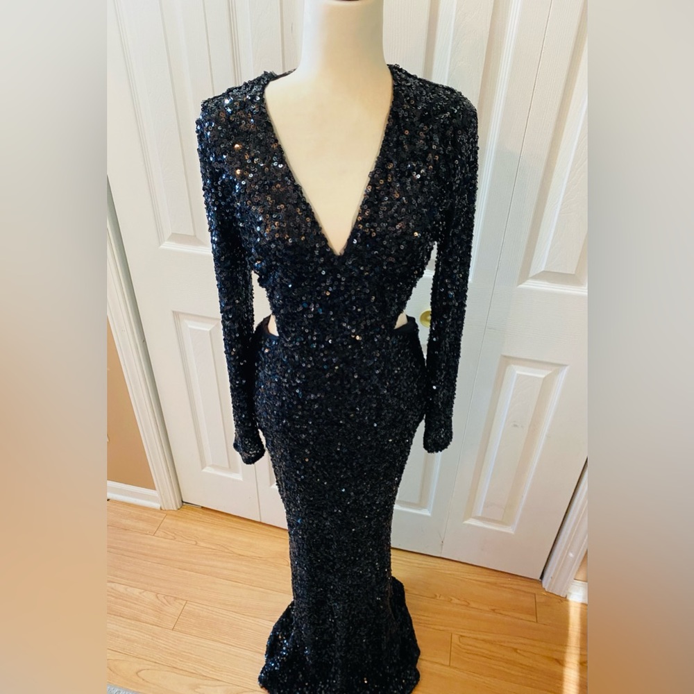 NOVALUXE black sequin gown